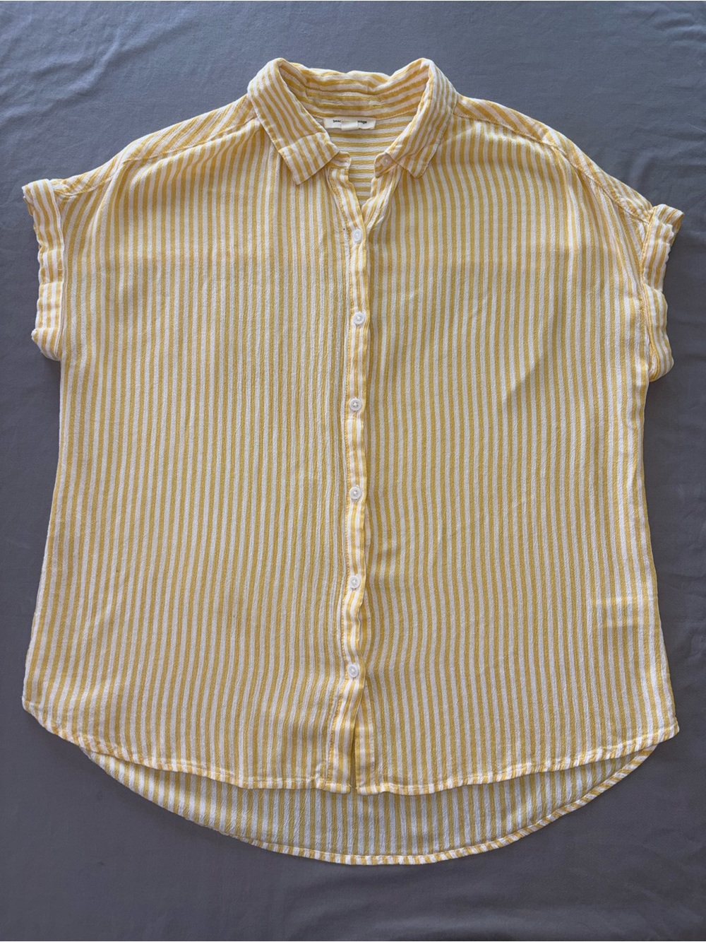 beachlunchlounge Yellow Striped Button-Down Short Sleeve Shirt
